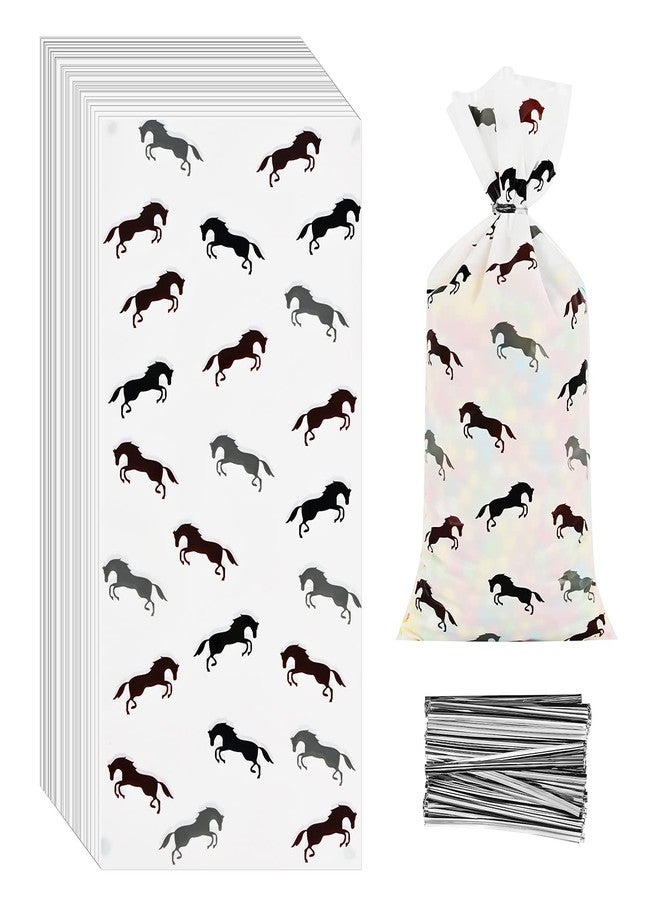 Lecferrarc 100 Pcs Horse Treat Bags Horse Print Cellophane Candy Bags Cowboy Party Favors with Twist Ties for Birthday Party Supplies - Image 1